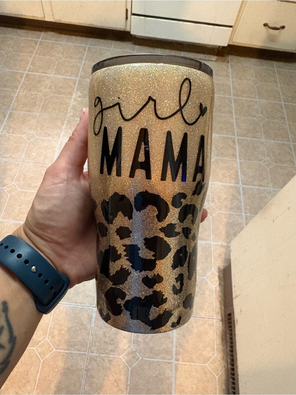 Girl Mama Glitter Leopard Tumbler - Gold